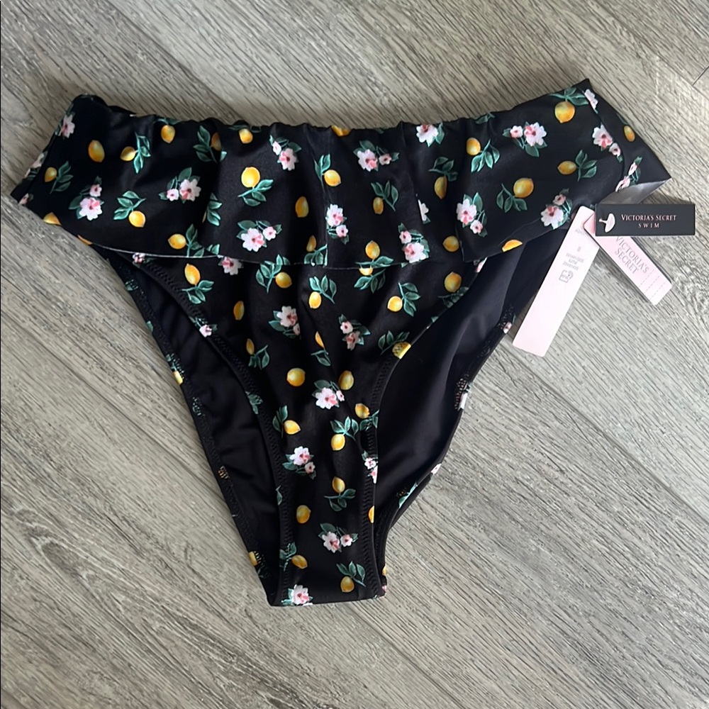 Victoria's Secret Black Floral Lemon Bikini Bottom